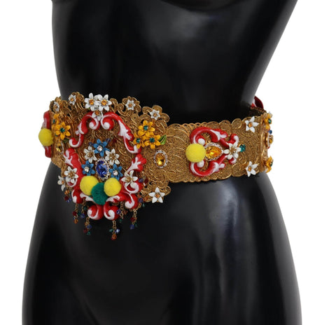 Dolce & Gabbana Embellished Floral Crystal Wide Waist Carretto Belt - Hilstor