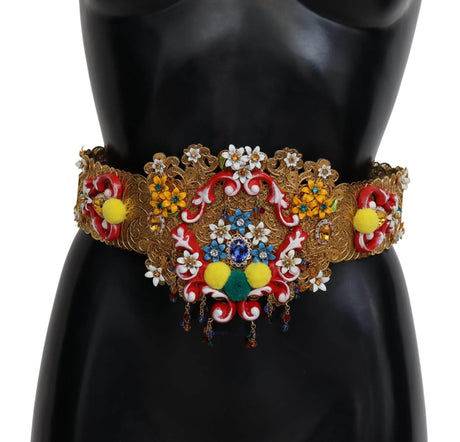 Dolce & Gabbana Embellished Floral Crystal Wide Waist Carretto Belt - Hilstor