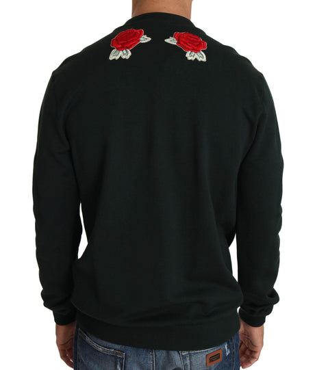 Dolce & Gabbana Green Crystal Heart Roses Gun Sweater - Hilstor