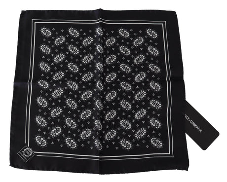 Dolce & Gabbana Black Patterned Square Scarf Silk Handkerchief - Hilstor