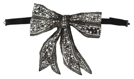 Dolce & Gabbana Silver Crystal Beaded Sequined Catwalk Necklace Bowtie - Hilstor