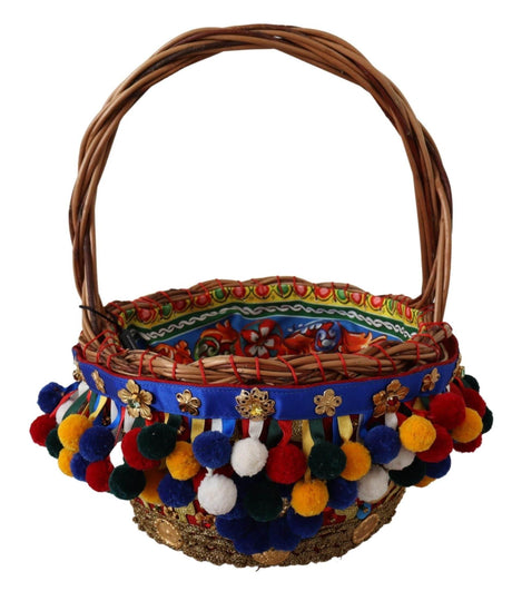 Dolce & Gabbana Multicolor Cotton Embellished Agnese Basket Tote Bag - Hilstor