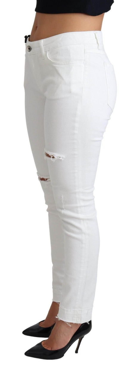 Dolce & Gabbana White Tattered Skinny Denim Cotton Stretch Jeans - Hilstor