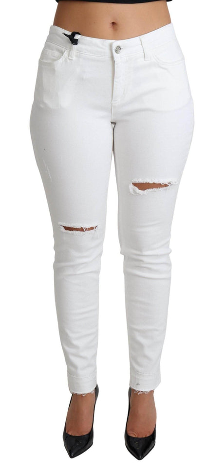 Dolce & Gabbana White Tattered Skinny Denim Cotton Stretch Jeans - Hilstor