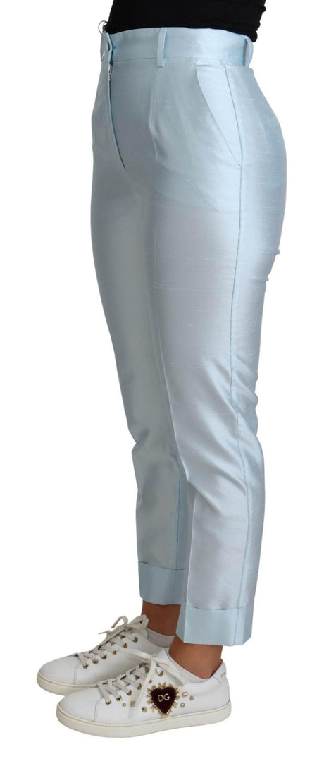 Dolce & Gabbana Light Blue Silk Cropped Tapered Trouser Pants - Hilstor
