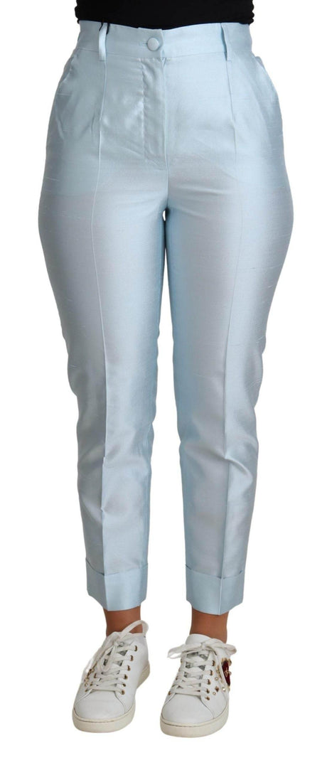 Dolce & Gabbana Light Blue Silk Cropped Tapered Trouser Pants - Hilstor