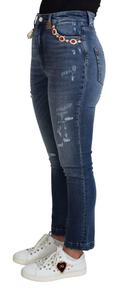 Dolce & Gabbana Blue Embellished Skinny Trouser Cotton Jeans - Hilstor
