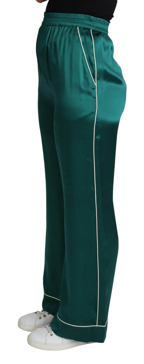 Dolce & Gabbana Green High Waist Pajama Trouser Silk Pant - Hilstor