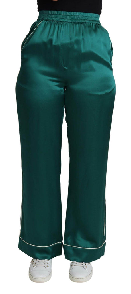 Dolce & Gabbana Green High Waist Pajama Trouser Silk Pant - Hilstor