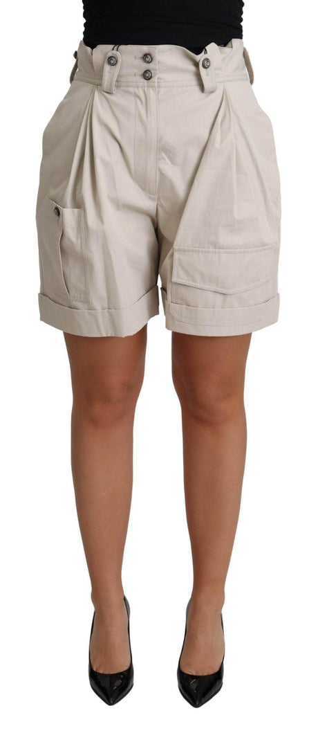 Dolce & Gabbana Beige Cotton Pleated High Waist Casual Shorts - Hilstor