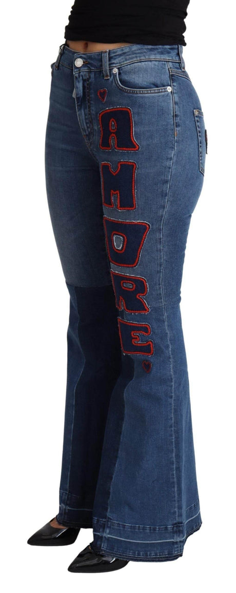 Dolce & Gabbana Blue Amore Patch Boot Cut Cotton Stretch Pant - Hilstor