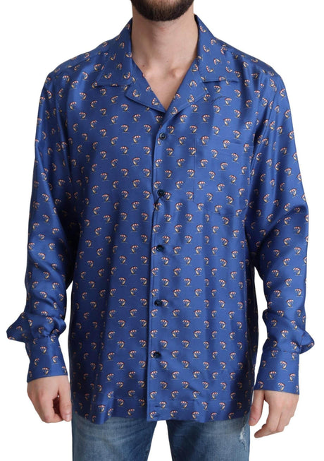 Dolce & Gabbana Blue Beach Chair Umbrella Print Silk Shirt - Hilstor