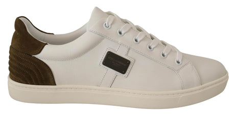 Dolce & Gabbana White Suede Leather Mens Low Tops Sneakers - Hilstor