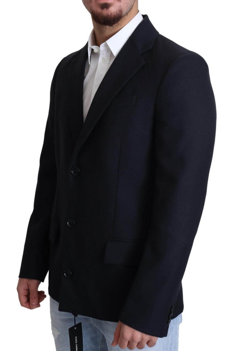 Dolce & Gabbana Dark Blue Wool Single Breasted Coat Jacket - Hilstor