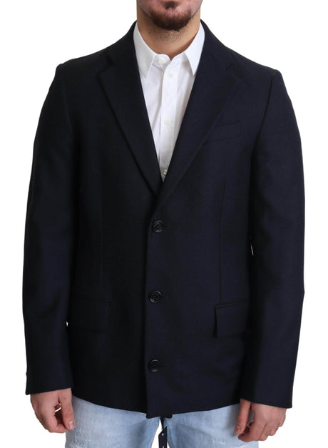 Dolce & Gabbana Dark Blue Wool Single Breasted Coat Jacket - Hilstor