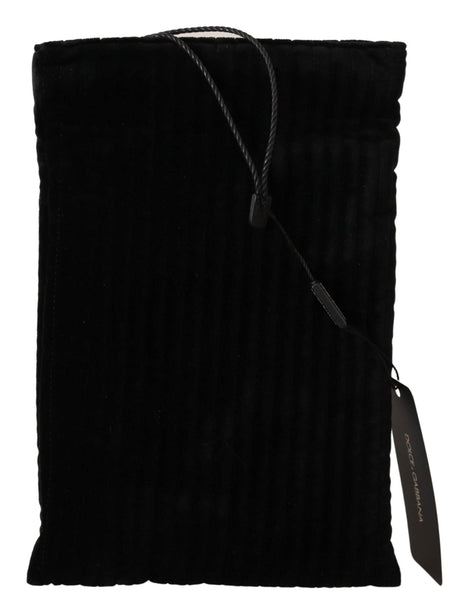 Dolce & Gabbana Black Velvet Quilt Drawstring Logo Plaque Pouch Bag - Hilstor