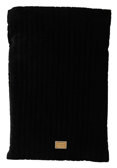 Dolce & Gabbana Black Velvet Quilt Drawstring Logo Plaque Pouch Bag - Hilstor