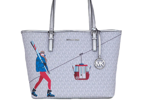 Michael Kors Jet Set Girls Print Medium Signature PVC Carryall Shoulder Tote Handbag (Bright White Multi) - Hilstor