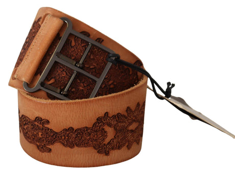 Scervino Street Brown Genuine Leather Black Logo Buckle Belt - Hilstor