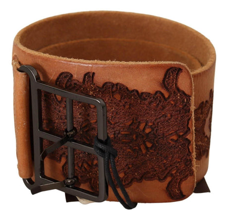 Scervino Street Brown Genuine Leather Black Logo Buckle Belt - Hilstor