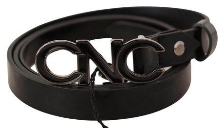 Costume National Black Leather Letter Logo Buckle Belt - Hilstor