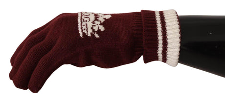 Dolce & Gabbana Red White D&G Logo Crown Cashmere Gloves - Hilstor