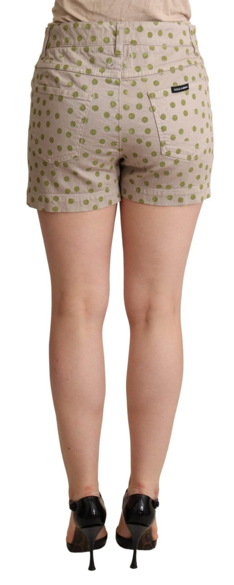 Dolce & Gabbana Beige Polka Dots Denim Cotton Stretch Shorts - Hilstor