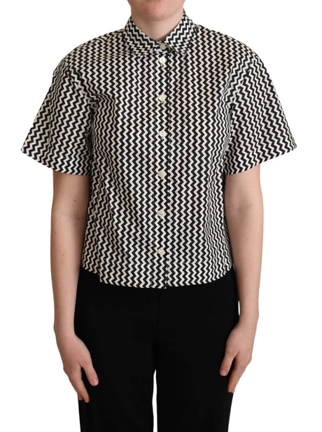 Dolce & Gabbana Black White Zigzag Collar Cotton Top Shirt - Hilstor