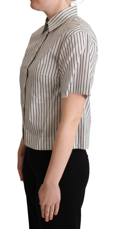 Dolce & Gabbana White Black Striped Collared Shirt - Hilstor
