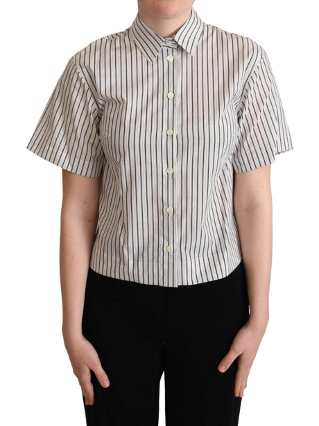 Dolce & Gabbana White Black Striped Collared Shirt - Hilstor