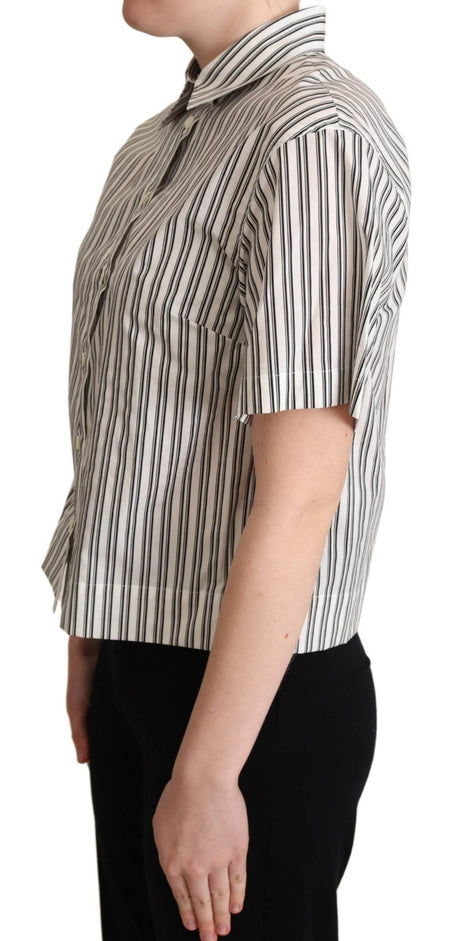 Dolce & Gabbana White Black Striped Shirt Blouse Top - Hilstor