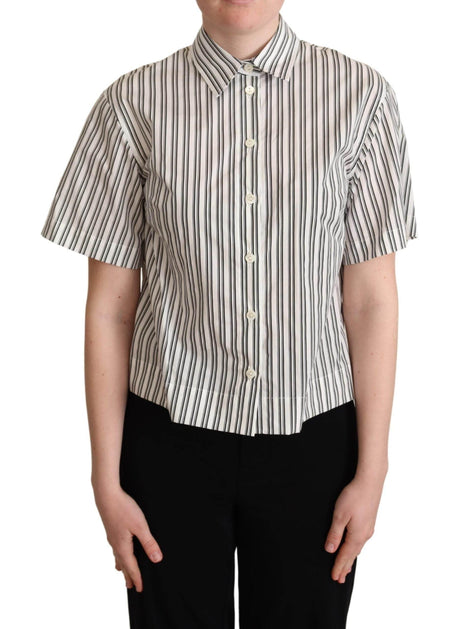 Dolce & Gabbana White Black Striped Shirt Blouse Top - Hilstor