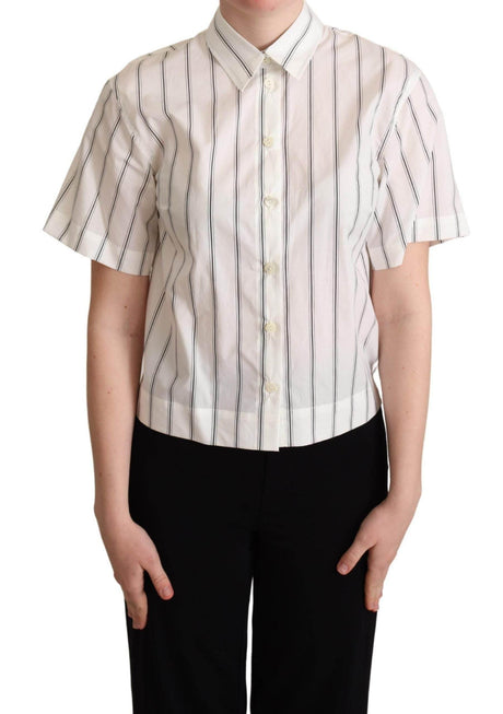 Dolce & Gabbana White Black Stripes Collared Shirt Top - Hilstor
