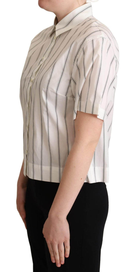 Dolce & Gabbana White Black Stripes Collared Shirt Top - Hilstor