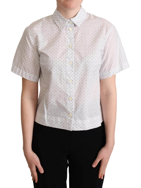 Dolce & Gabbana White Black Polka Dots Collar Blouse Shirt - Hilstor