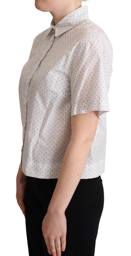 Dolce & Gabbana White Black Polka Dots Collar Blouse Shirt - Hilstor
