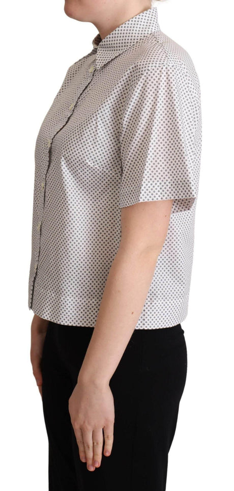 Dolce & Gabbana White Gray Polka Dots Collared Button Shirt - Hilstor