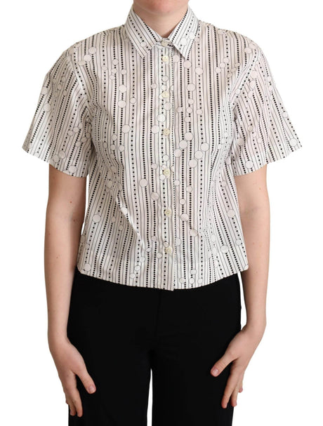 Dolce & Gabbana White Circles Dots Collared Button Up Shirt - Hilstor