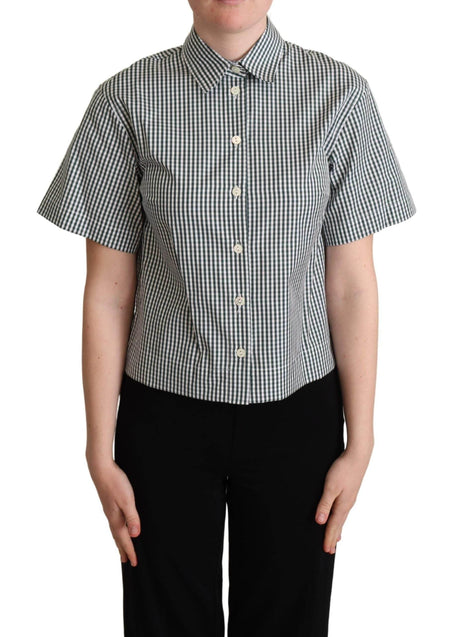 Dolce & Gabbana White Green Cotton Check Shirt Blouse Top - Hilstor