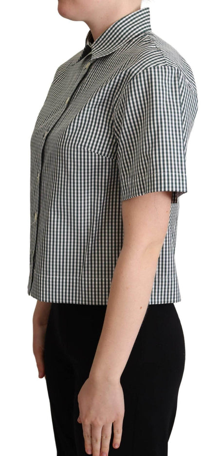 Dolce & Gabbana White Green Cotton Check Shirt Blouse Top - Hilstor