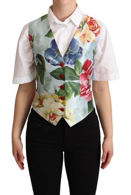 Dolce & Gabbana Mint Green Floral Silk Waistcoat Vest - Hilstor