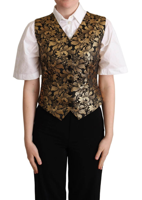 Dolce & Gabbana Black Gold Jacquard Silk Waistcoat Vest - Hilstor