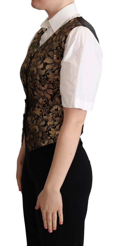 Dolce & Gabbana Black Gold Jacquard Silk Waistcoat Vest - Hilstor