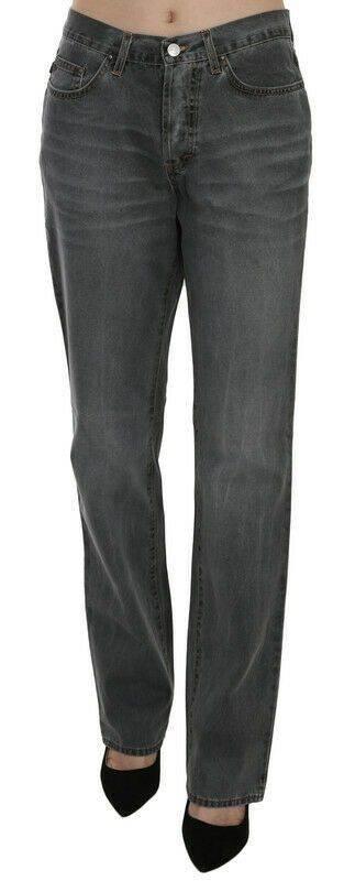 Just Cavalli Gray Washed Mid Waist Straight Denim Pants Jeans - Hilstor