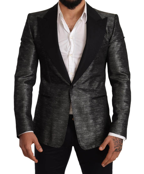 Dolce & Gabbana Gray Metallic Black Slim Tuxedo Blazer - Hilstor