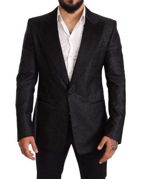 Dolce & Gabbana Black Metallic Slim Jacket Tuxedo Blazer - Hilstor