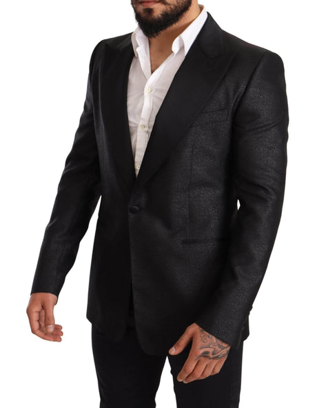 Dolce & Gabbana Black Metallic Slim Jacket Tuxedo Blazer - Hilstor