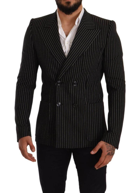 Dolce & Gabbana Black White Striped Slim Fit Coat Blazer - Hilstor