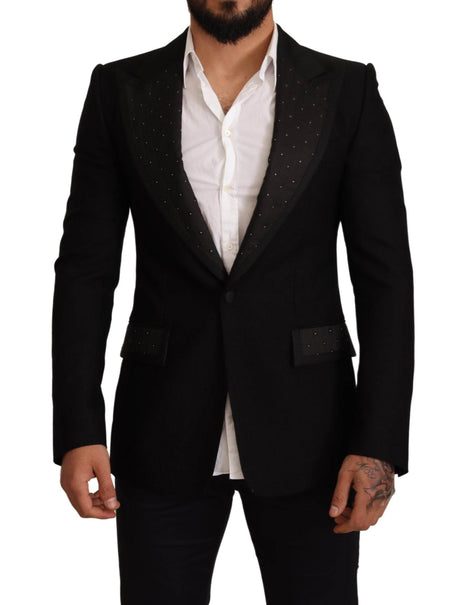 Dolce & Gabbana Black Wool Slim Fit Coat Blazer Jacket - Hilstor