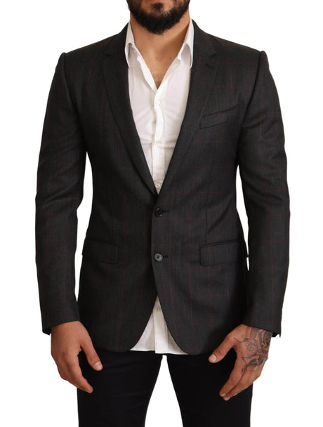 Dolce & Gabbana Gray Check Wool Slim Fit Blazer Jacket - Hilstor